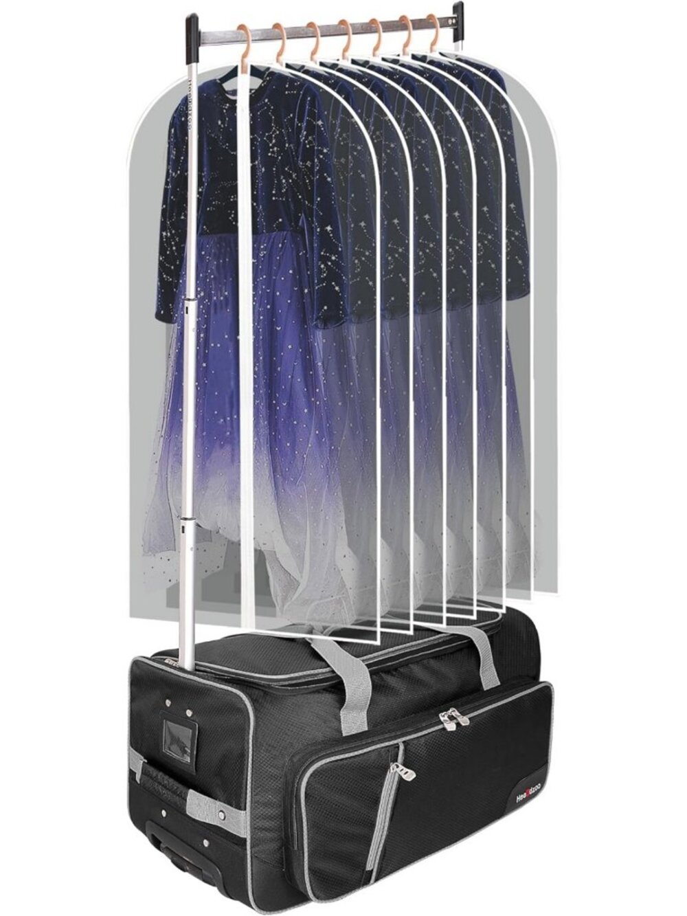 Rolling Dance Bag with Garment Rack, 23" Duffel for Competitions, Grey